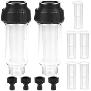 QWORK® 2 Stück Gartenschlauch Wasserfilter, 3/4 Zoll Wasser Vorfilter mit Ersatzfilterpatronen und Schnelladaptern, für Hochdruckreiniger, Gartenpumpe