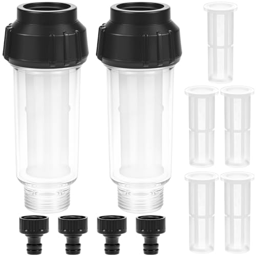 QWORK® 2 Pièces filtre tuyau arrosage, 3/4 pouce filtre pompe à eau de puits avec cartouches de filtre de rechange et adaptateurs rapides, pour nettoyeurs haute pression, pompe de jardin