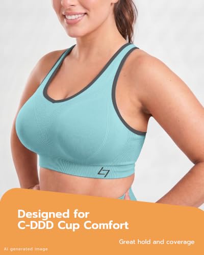 Image of FITTIN Supportive Sports Bra for Large-Bust: 12-Hour Zero-Pressure Comfort | Full Coverage No Spillage Comfortable Fit Padded Racerback Sports Bras for Yoga Gym for C-DDD Cup Plus Size Women