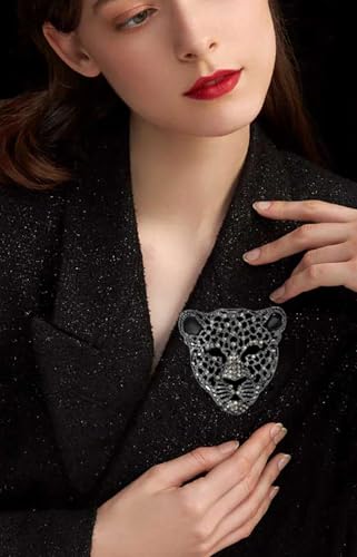 Image of Rheinstone Leopard Brooch Vintage Black Enamel Spotted Leopard Head Brooch Pin Gold Silver Black Leopards Brooch Trendy Clothing Hat Bag Accessories Christmas Birthday Party Jewelry
