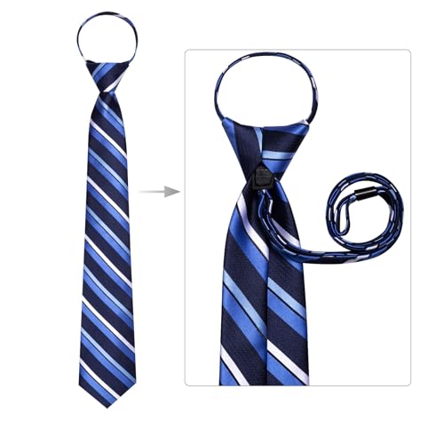 Image of Hi-Tie Zipper Ties for Men Pre-tied Tie Set Lapel Pin Pocket Square and Cufflinks Formal Business Wedding Adjustable Necktie
