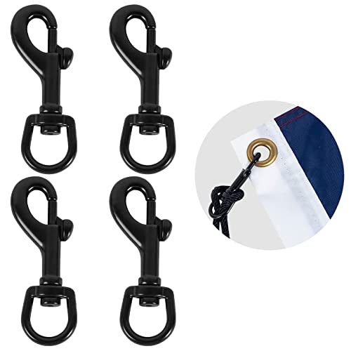 Nq BLACK SNAP HOOK-4 Flag Swivel Snap Clips - Heavy Duty Metal Flag Snaps Hooks With Swivel Eyelet For Max 5/16 Inch Diameter Flagpole Rope, Flag Pole Hardware cover
