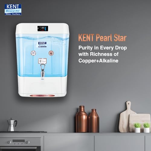 Image of KENT Pearl Star RO Water Purifier | 4 Years Free Service |.0001 Micron RO Membrane | Auto Flush Feature | RO+UV+UF+Alkaline+Copper+TDS Control+UV LED Tank | 9L Tank | 20 LPH | Digital Display