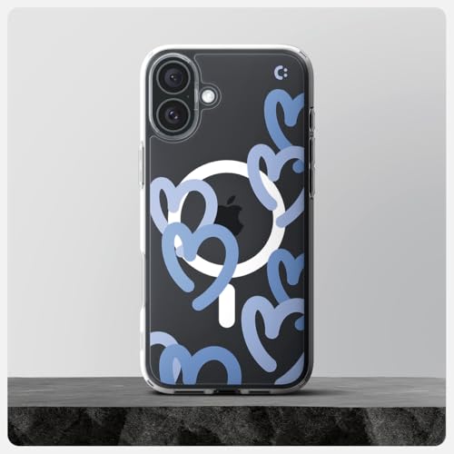 Image of Spigen Ultra Hybrid MagFit Back Cover Case for iPhone 16, MagSafe Compatible, Air Cushion Technology - PC+TPU | Hearts Denim