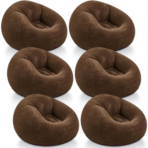 Image of Realspring Inflatable Bean Bag Chairs Outdoor Blow up Camping Chairs Inflatable Lazy Sofa Folding Portable Bean Bag Loungers Couch for Movie Night(Dark Coffee,6 Pcs)