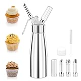 500ml Sifone Panna Montata, Sifone per Cucina Alluminio, sifon da Casa e Cucina Alluminio con 3 Ugelli in Acciaio Inox e 1 Spazzola da Pulizza, per Spume Panna Monta Professionale