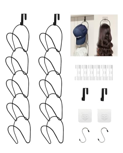 LINFIDITE Cap Halter Tür Hut Racks, Baseball Cap Halterung Schrank hängende Einstellbare Huthalter,für Schals Handtaschen Handtücher Kleidung Krawatten mit Haken zum Aufhängen, 10 Stück schwarz