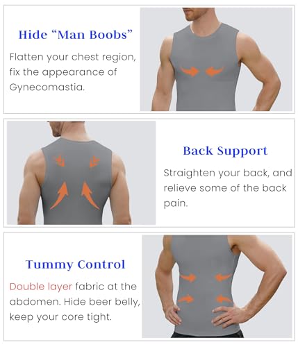 Image of Compression Shirt Men Slimming Body Shaper Vest Crewneck Workout Tank Top | Tummy Control Undershirts, Gynecomastia Compression Shirts, Back Support, Sleeveless Muscle Shirts, Shaping Tank Top