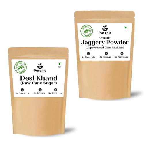 Image of Puranic Jaggery Powder 900g & Desi Khand 900g (Combo of 1800g) | Sulphur-free Khandsari Sugar | Gur Powder 1.8 kg