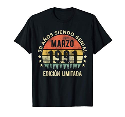 Vintage Marzo 1991 30 años Regalos 30 cumpleaños Camiseta