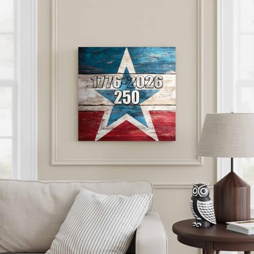 Canvas Wall Art 250th Anniversary Red Blue Stars,Oil Painting Prints