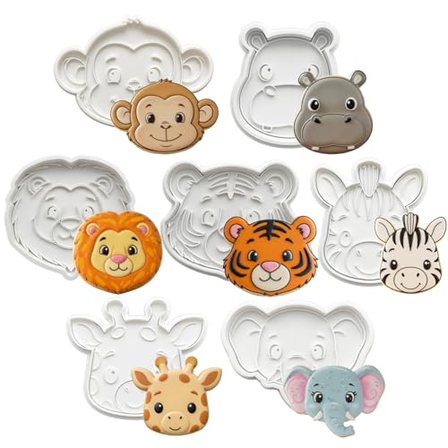 Flycalf Animal Cookie Cutters7PC Set with Stampers Handle Baking Mold for Kids Cake Supplies 3.5" Forest Decorating Biscuit Fondant Tool