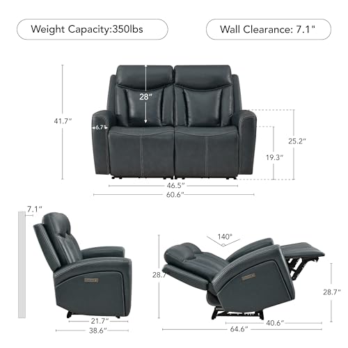 Image of CHITA Zero Gravity Leather Power Reclining Sofa, Loveseat, Navy