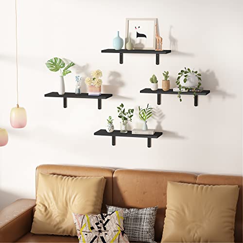 Upsimples Floating Shelves For Wall Decor Storage, Wall Mounted Shelves Set Of 5, Sturdy Small Wood Shelves With Metal Brackets Hanging For Bedroom, Living Room, Bathroom, Kitchen, Book, Black #TOP2