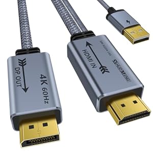 HDMI to Displayport Adapter 4K@60Hz, 2K@120Hz, 1080P@165Hz, HDMI Male Source to DisplayPort Male Monitor Cable, HDMI to DP with USB Power Cable Compatible with PS5, Xbox, Switch, Laptop 1m/3.3ft