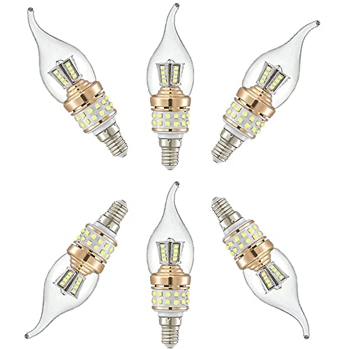 ZHIYUE Lot de 6 ampoules LED E14 petite ampoule à vis 10W Froid 6000K, 1000lm lumière Non Dimmable luxe moderne lustre ampoule forme de flamme AC 240V, petite vis Edison SES LED lampe de maïs