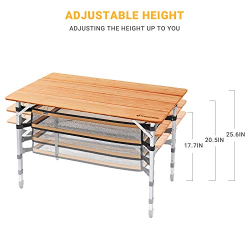 KingCamp 4 Folds Bamboo Camping Table, Folding Table Aluminium Frame 2–6 People - Image 5