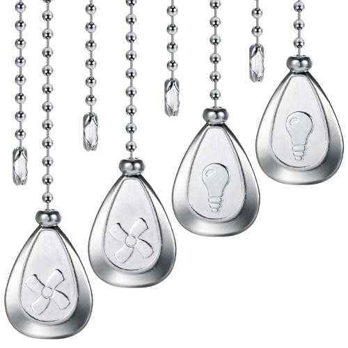 Image of 4 Pcs Ceiling Fan Pull Chain Extenders 13 Inch Fan Pull Chain Extension Classic Drop Shaped Pendant Beaded Ball Cord with Connector Decorative Pull Chains for Ceiling Fans and Lights (Silver)