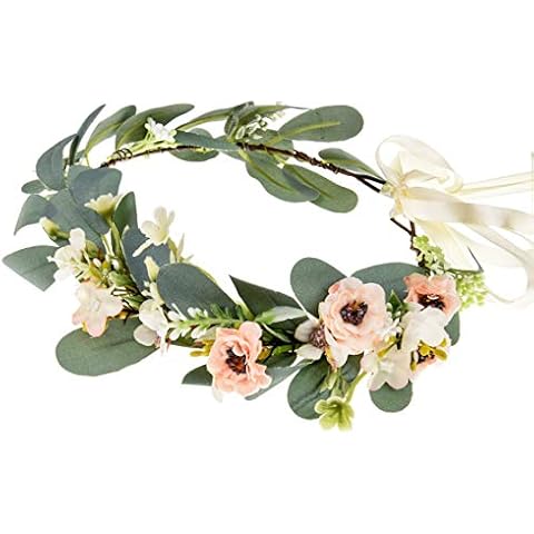 Eralove Christmas Wedding Flower Crown Boho Bridal Flower Wreath Babies Breath Hair Crown Headpiece Cover