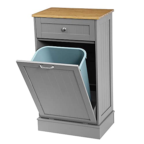 Thre'a New Kitchen Trash Cabinet,Tilt Out Trash Cabinet with Solid Hideaway Drawer,Free Standing Wooden Kitchen Trash Can Recycling Cabinet Trash Can Holder,Removable Cutting Board(Grey)