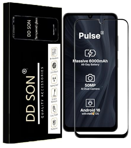 Image of DD SON Tempered Glass Screen Protector Compatible for Ai+ Pulse 2 with Edge to Edge Coverage and Easy Installation Kit, Pack of 1, Black