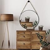 POZINO Round Hanging Mirror, Circle Wall Mirror with Rope, 20 Inch Farmhouse Mirrors for Bathroom Bedroom Living Room Entryway Home Decor, Grey