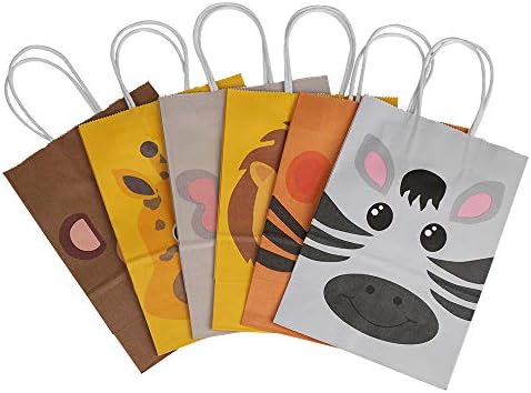 LOKIPA 12 Jungle Safari Animals Paper Party Gift Treat Favor Goody Bags Animals Birthday Candy Bags for Kids Party Favor Decorations