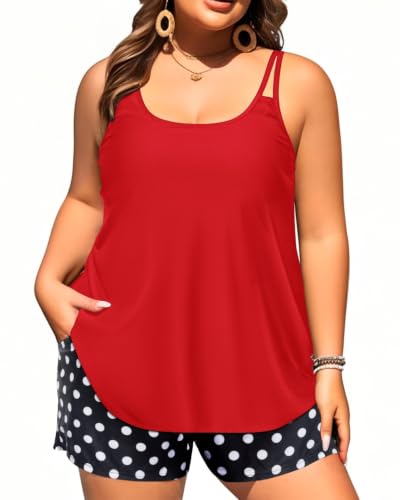 Plus Size Tankini Swimsuits Bathing Suit with Short Red and Dot 18W