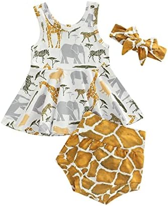 Adjiukoyidi Toddler Baby Girl Clothes Floral Animal Sleeveless Tank Top Bloomers Shorts Summer Outfits Infant Girls 2 Piece Set (White Animal Print+Yellow,6-12 Months)
