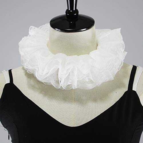 Womens Elizabethan Neck Ruff Tulle Scarf Layered Floral Lace False Fake Collar White4