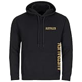 VIMAVERTRIEB® Kapuzen Sweatshirt Australien - Brust & Seite - Druck: Gold metallik - Shirt Pulli Hoodie Fußball Fanartikel Fanshop - Größe: 3XL schwarz