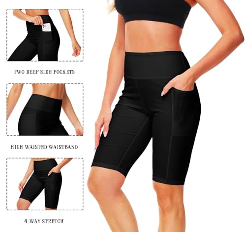 AOBUTE Womens 9"/10"/11" Long Swim Board Shorts High Waisted UPF 50+ Biker Shorts with Pockets4