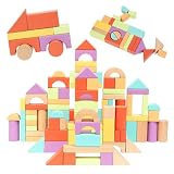 Nene Toys Bloques de Construcción de Madera 100 Piezas para Niños desde 1 Año – Bloques de Madera FSC de Colores Vivos – Juguete Montessori de Apilamiento y Clasificación – Regalo Niños Niñas 1-3 Años