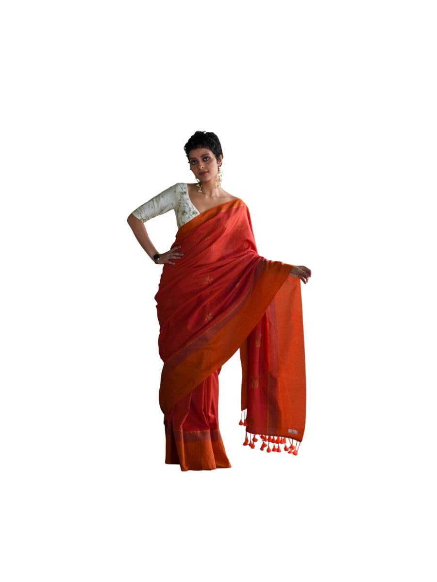 Suta Kamala Saree Cotton Saree - Orange