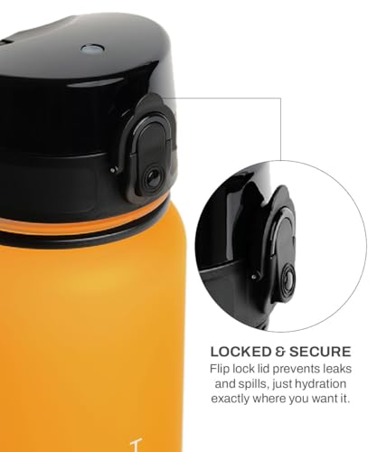 Image of TEGO Rise Tritan Water Bottle | 800ml Secure Flip Lock Lid | BPA-Free, Durable & Impact-Resistant | Wrist Strap for Easy Carry | Hydration Tracker | Gym, Office, Travel Water Bottle (Orange)