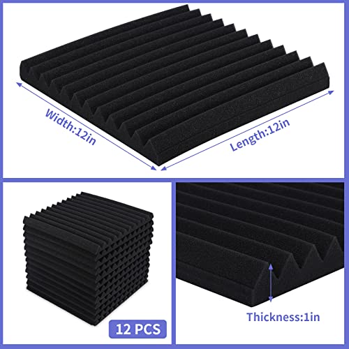 12 Pack Sound Proof Foam Panels Studio Acoustic Foam Panels,1" X 12" X 12"Soundproof Wall Panels With Self-Adhesive,Fire-Proofed Soundproofing Wedges,Acoustic Treatment Foam for Home-Black - Image 5
