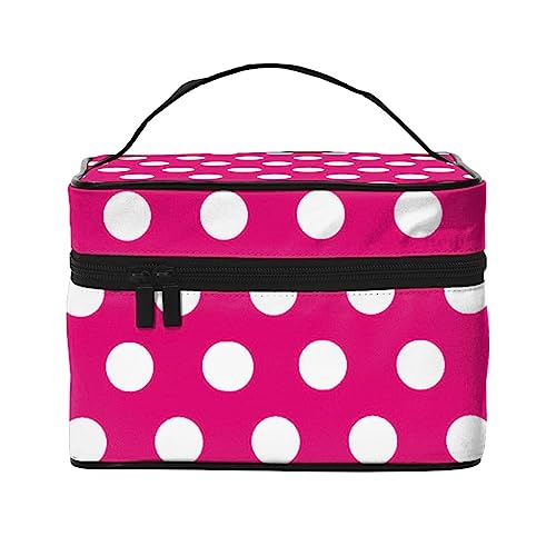 Beauty case organizer grande borsa da viaggio con stampa a nastro rosa con cerniera per donne e truccatori quadrata portatile Big bianco Dot Taglia unica