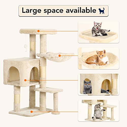 Image of BestPet | 37 inch Cat Tree Tower | Beige | Sturdy Multi-Level Cat Tree with Plush Condo, Cozy Perch, Sisal Scratching Posts, Hanging Toy and Hammock | Easy Assembly | for Kittens & Adult Cats