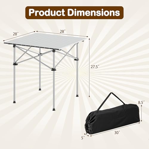 GIANTEX Mesa de Camping Plegable de Aluminio Ligero, Mesa Cuadrada Portátil para 4 Personas con Bolsa de Transporte, Plateado, 28"x28"x27.5" miniatura 3