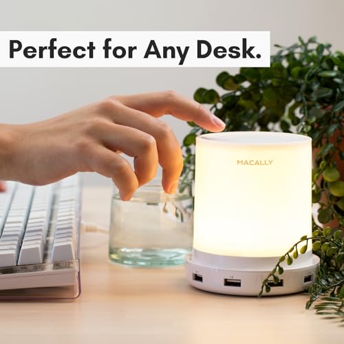Macally LAMPCHARGE LED Table Lamp - White Acrylic, ABS, Metal, 2700K Soft White Light, Touch Control - Image 2