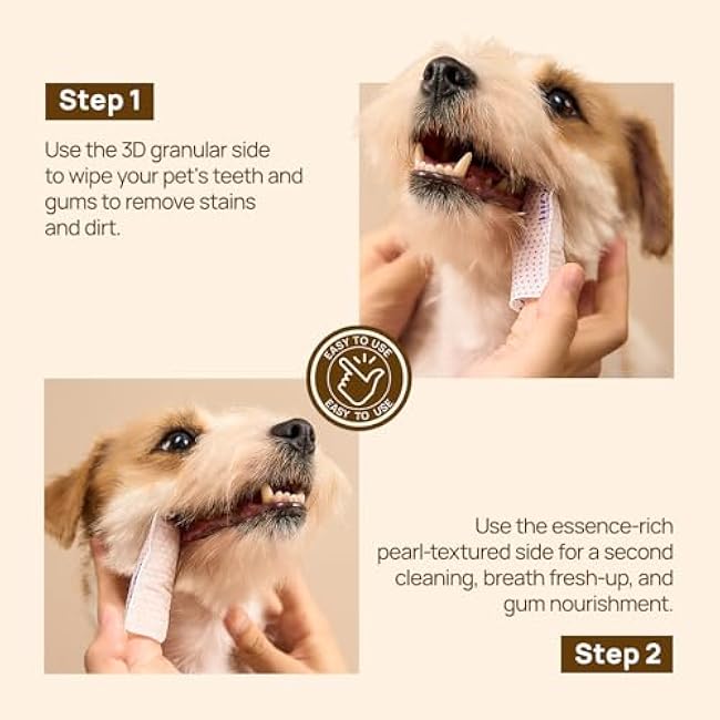 HICC PET Dog Dental Wipes & Cat Toothbrush and Toothpaste Alternative, Teeth Cleaning Wipes for Dogs & Puppies, Remove Plaque & Tartar, Fresh Breath Oral Hygiene, Pet Oral Care Wipes, 50 Count-N05oq7Ux