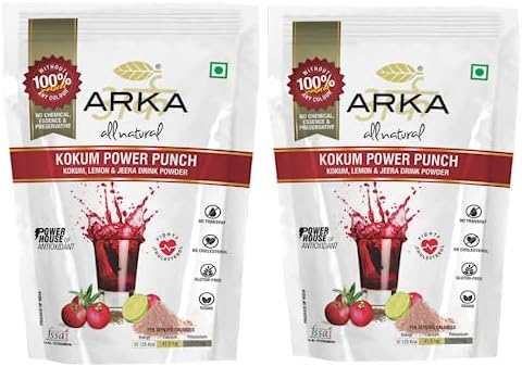 Arka All Natural Kokum Power Punch | Health & Nutritional Caffeine Free | Instant Energy Powder Drink Mix 215g each (Pack of 2)
