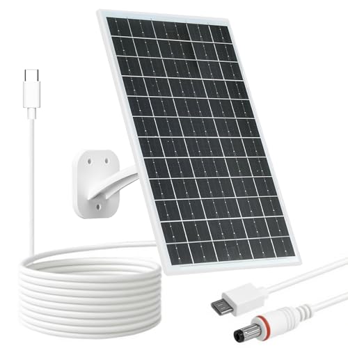 FUTUREZEN 13W Solar Panel for Security Cameras & Trail Cameras, USB-C, Micro USB & 5.5x2.1mm DC Output, IP66 Waterproof, 360° Adjustable Mount, 7.2FT Cable