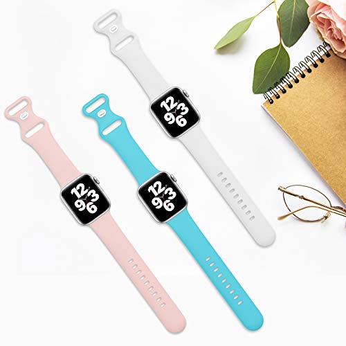 Sport Band Compatible with Apple Watch iWatch Bands 38mm 40mm 42mm 44mm,Soft Silicone Strap Wristbands for Apple Watch Series 3 Series 5 Series 6 Series 4 Series 2 Series 1 Series SE Women Men Pack 3 - Thumbnail 3