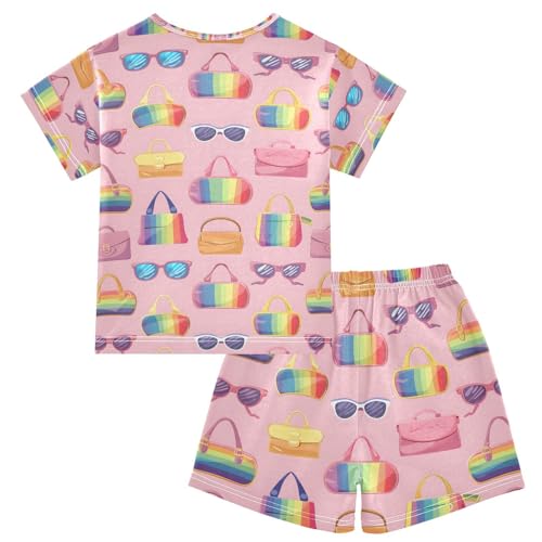 ALAZA Beauty Sunglasses Bag Pajamas Set Short Sleeve Cotton Sleepwear Summer Pjs 2 Piece 5-14Y2