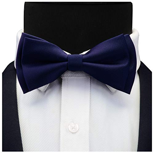Image of GUSLESON Mens Solid Color Two Layer Pre-tied Bow Tie and Pocket Square Cufflink Set with Gift Box