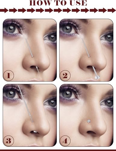Prjndjw Threadless Nose Rings Stud 20G 18G 16G Flat Back Nose Stud Surgical Steel Push In Nose Rings Opal Heart CZ Hypoallergenic Nose Piercing Lip Medusa Tragus Studs Earrings Piercing Taper4