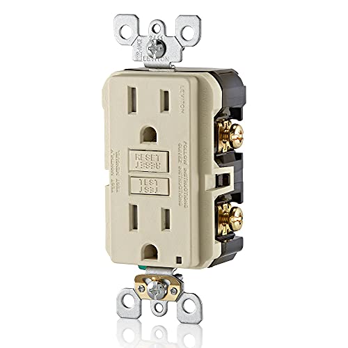 Image of Leviton GFCI Outlet, 15 Amp, Self Test, Tamper-Resistant with LED Indicator Light, Protection from Electric Shock and Electrocution, GFTR1-T, Light Almond