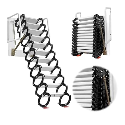 12FT Attic Ladder Pull Down System, 12-Step 660LBS Al-Mg Alloy Collapsible Ladder Pull Down Attic Ladder, Wall-Mounted Folding Stairs for Attic Retractable Attic Stairs with Armrests (M02-New)