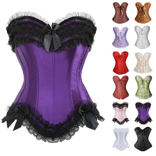 Generisch Corpse Bride Festival Outfit Damen Vollbrust Corsage Korsett Top Gothic Vintage Corsagen Bustier Corsette Kostüm Halloween | Ballett | Tanzen Lila-2 5XL Generisch Corpse Bride Festival Outfit Damen Vollbrust Corsage Korsett Top Gothic Vintage Corsagen Bustier Corsette Kostüm Halloween | Ballett | Tanzen Lila-2 5XL